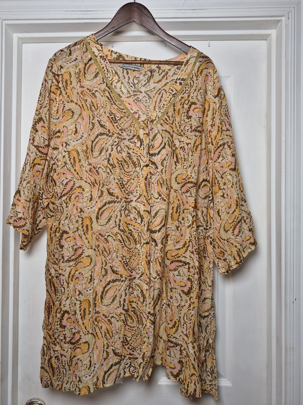 Avenue Paisley V-Neck Tunic Silk Cotton Blend 26/28